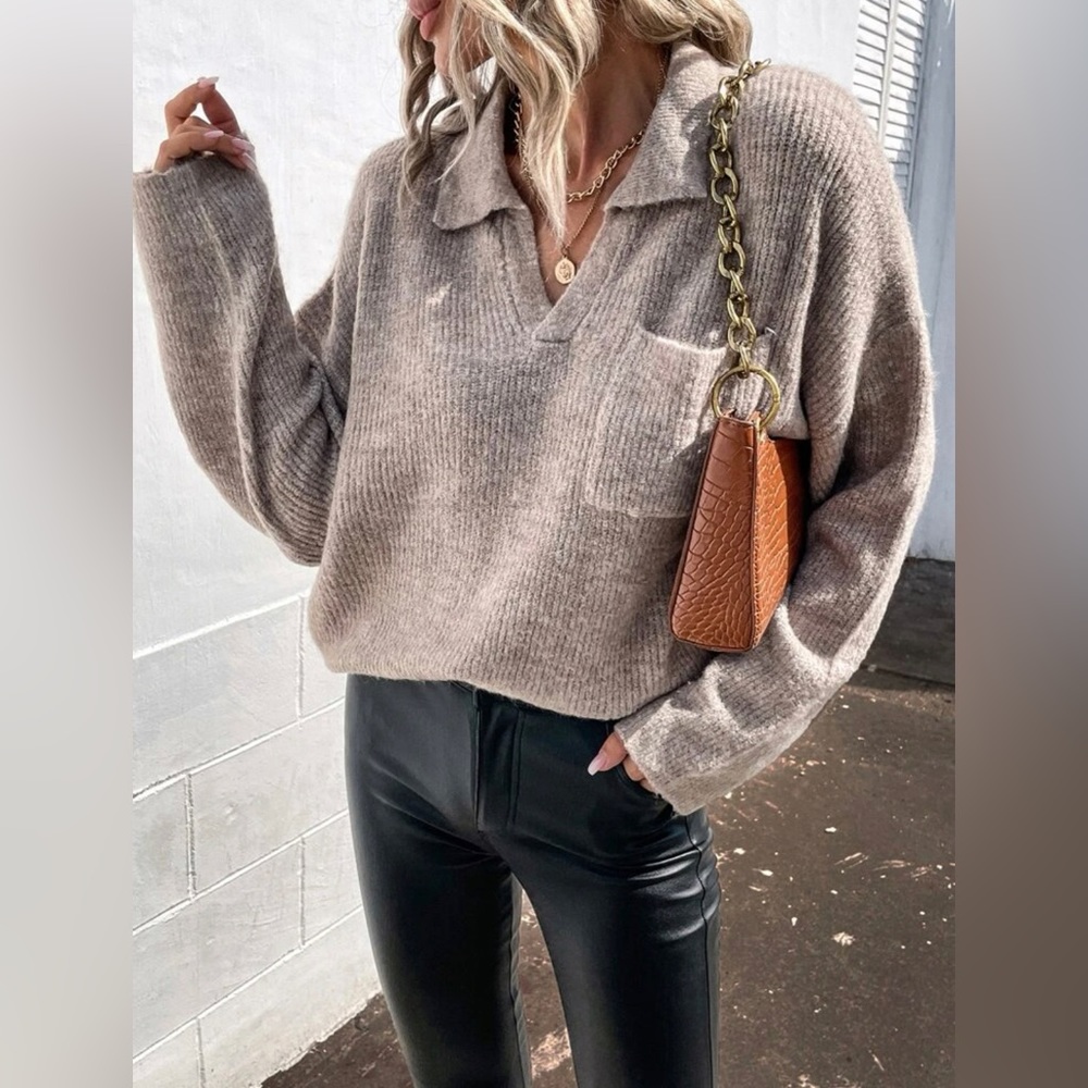 Taupe collared sweater